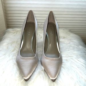 Silver satin pumps